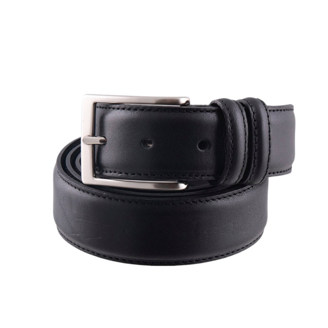 Cintura uomo in pelle pieno fiore con cuciture rinforzate e fibbia metallica