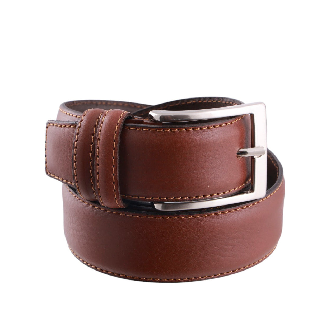 Cintura uomo in pelle pieno fiore con cuciture rinforzate e fibbia metallica