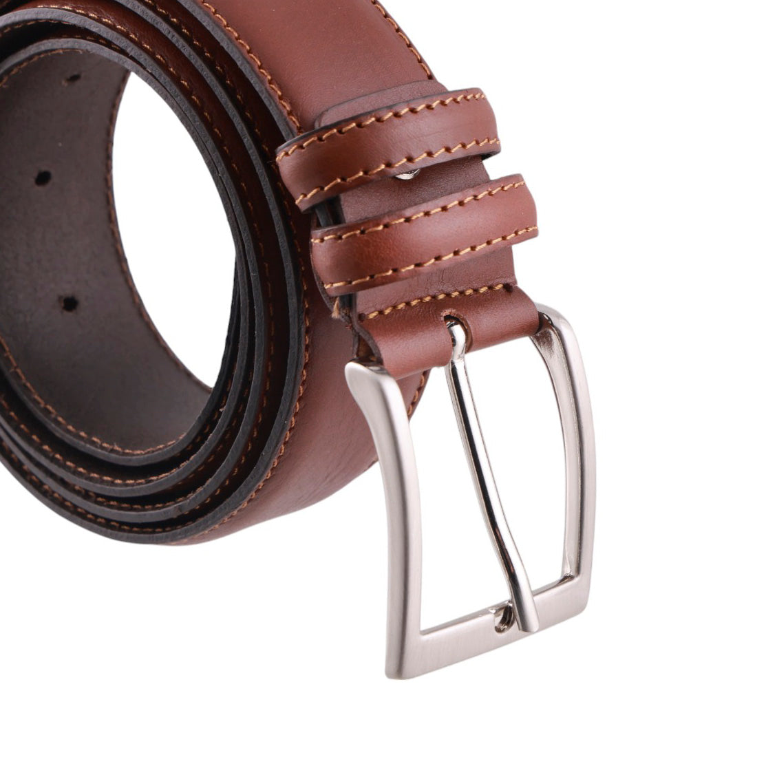 Cintura uomo in pelle pieno fiore con cuciture rinforzate e fibbia metallica