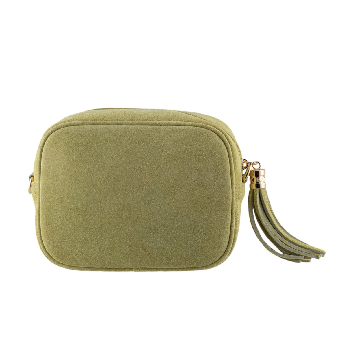 Borsa a tracolla vero camoscio, cursore a frangia laterale e chiusura con zip