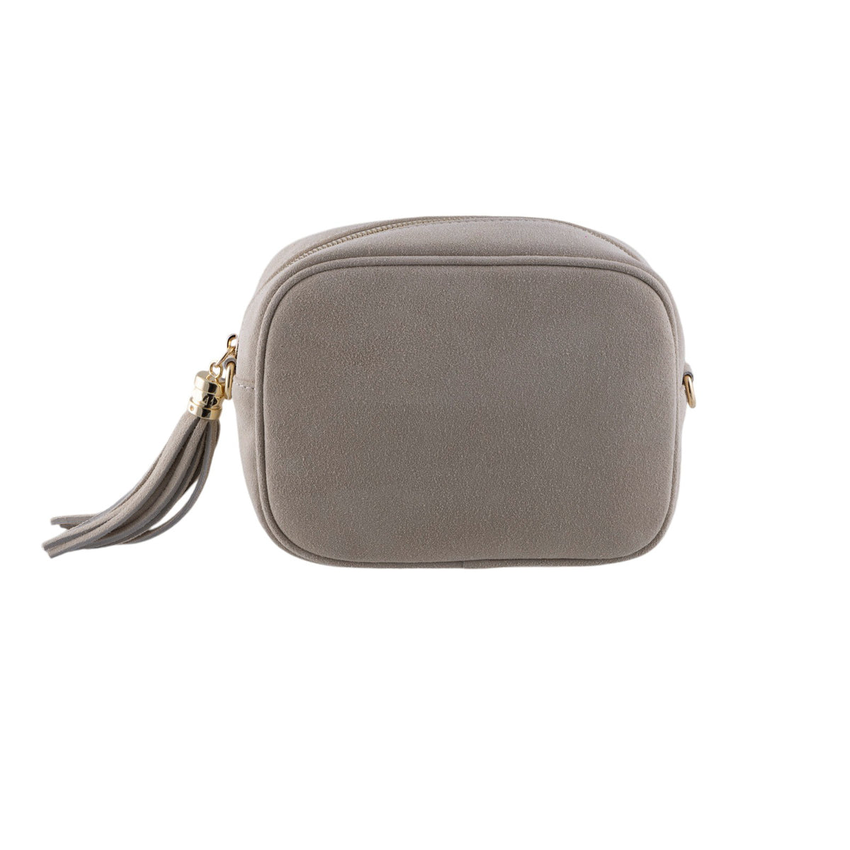 Borsa a tracolla vero camoscio, cursore a frangia laterale e chiusura con zip