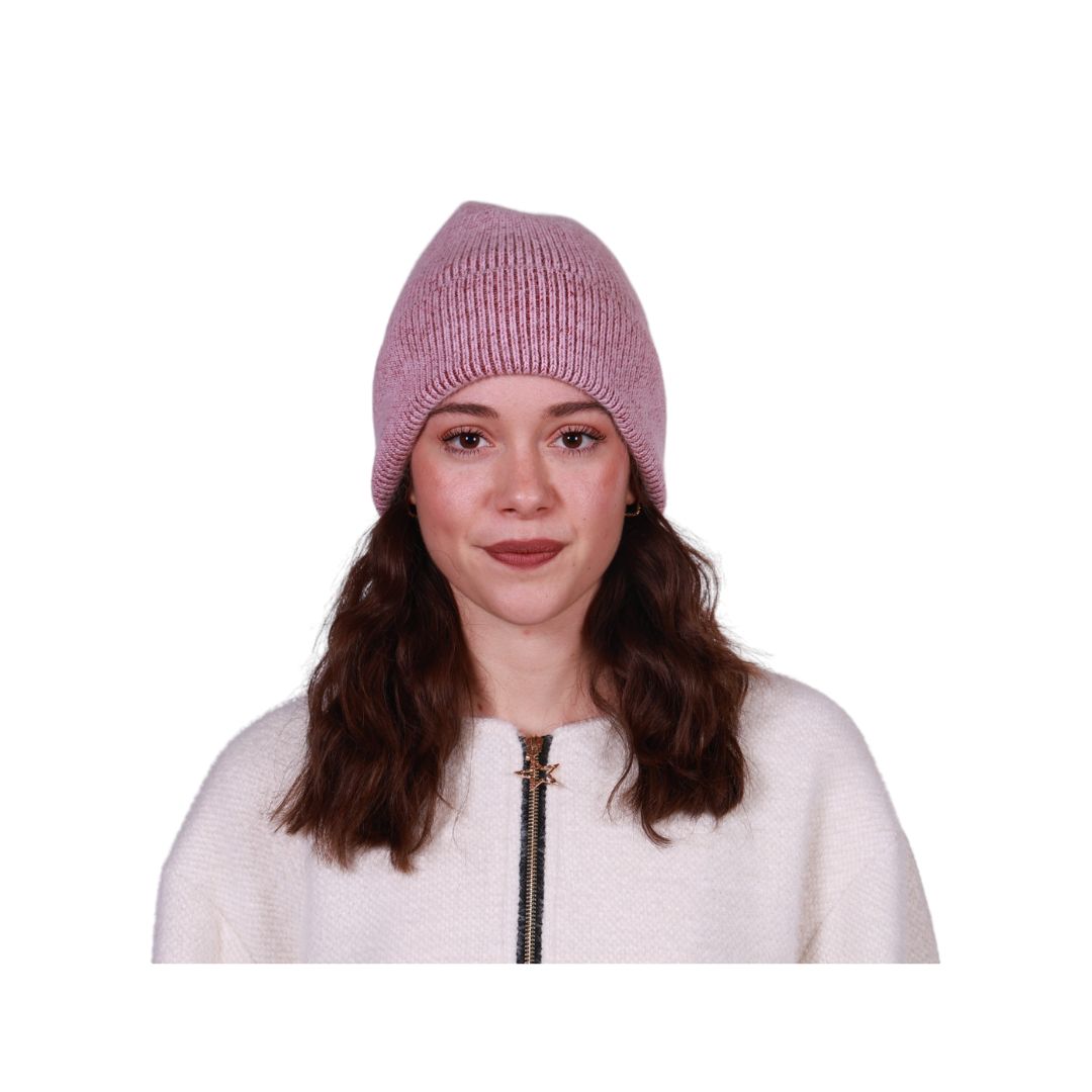 Berretto donna caldo in misto lana intrecciata con risvolto Made in Italy