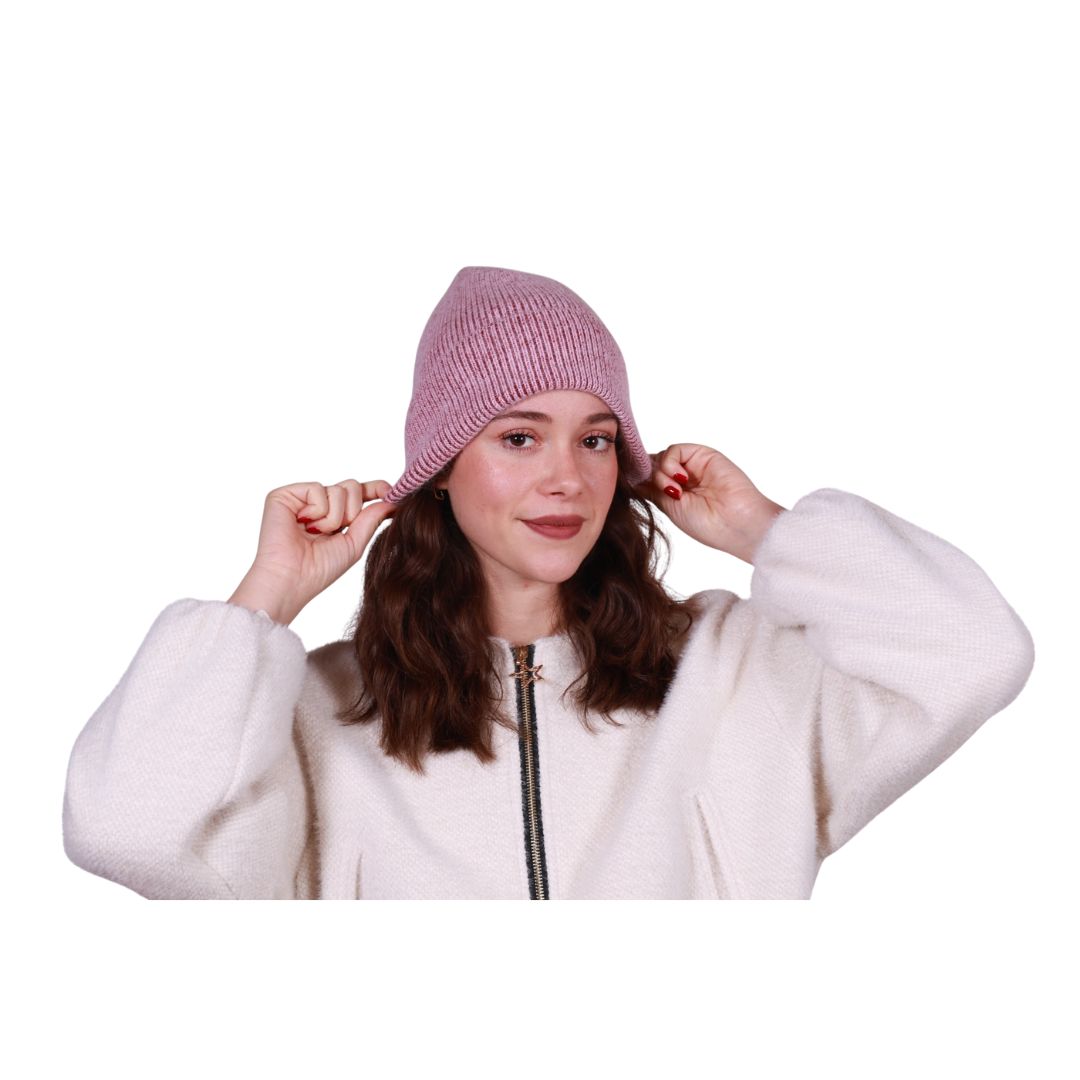 Berretto donna caldo in misto lana intrecciata con risvolto Made in Italy