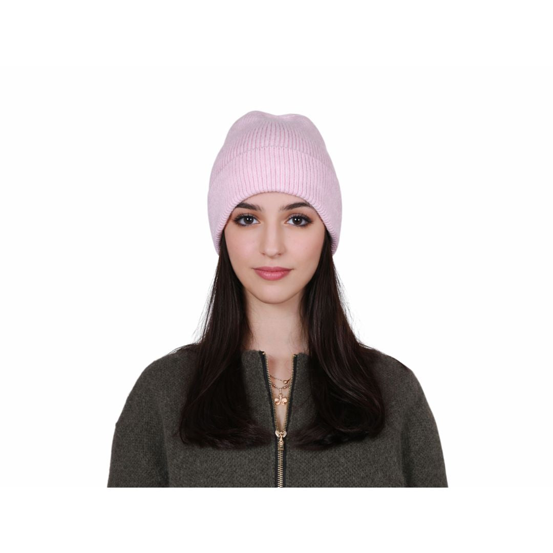 Berretto donna caldo in misto lana intrecciata con risvolto Made in Italy