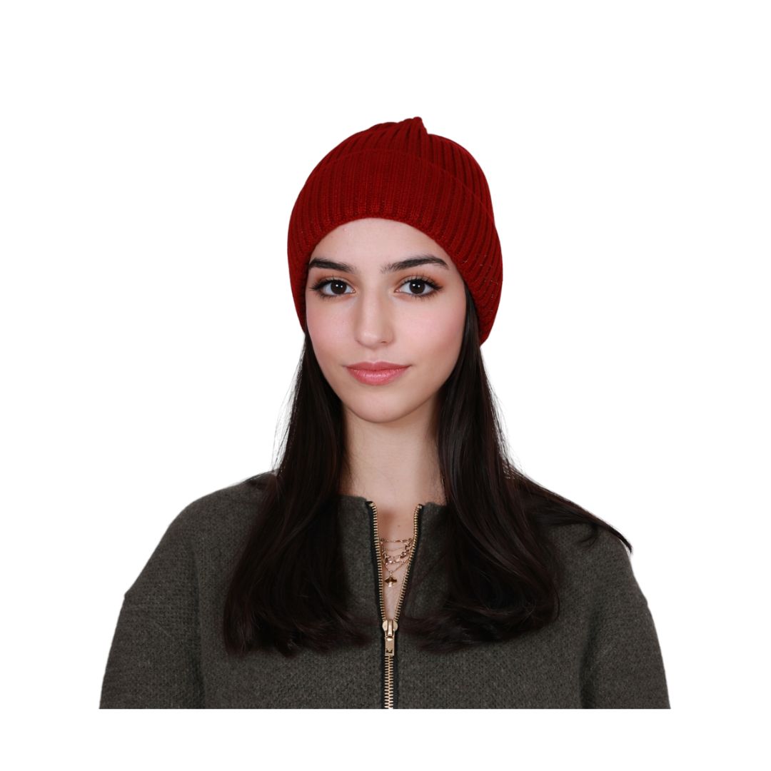 Berretto donna in maglia intrecciata con filo lurex e risvolto Made in Italy