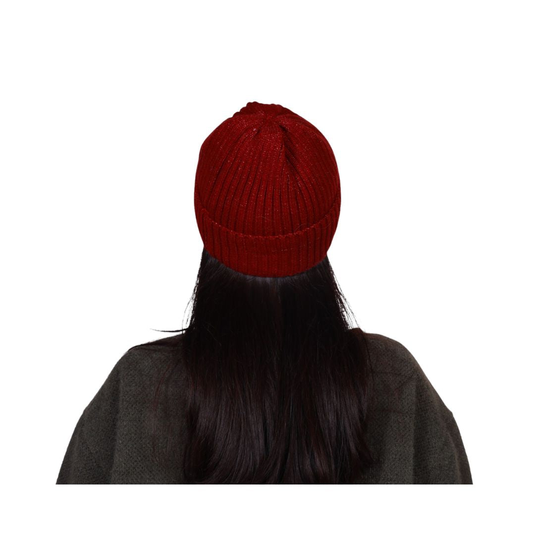 Berretto donna in maglia intrecciata con filo lurex e risvolto Made in Italy