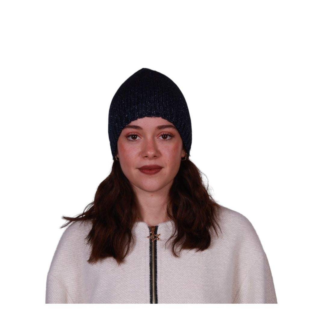 Berretto donna in maglia calda intrecciata e filo lurex Made in Italy
