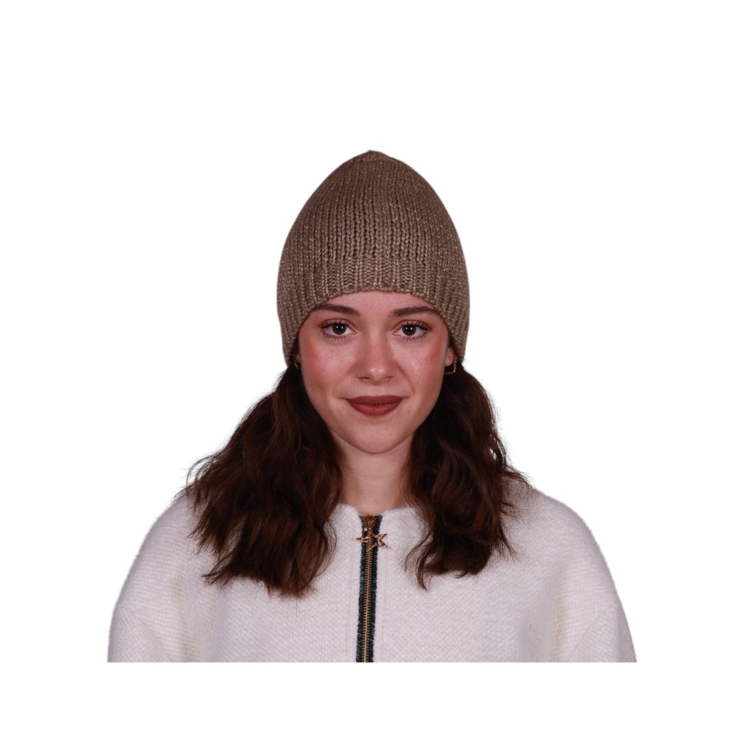 Berretto donna in maglia calda intrecciata e filo lurex Made in Italy