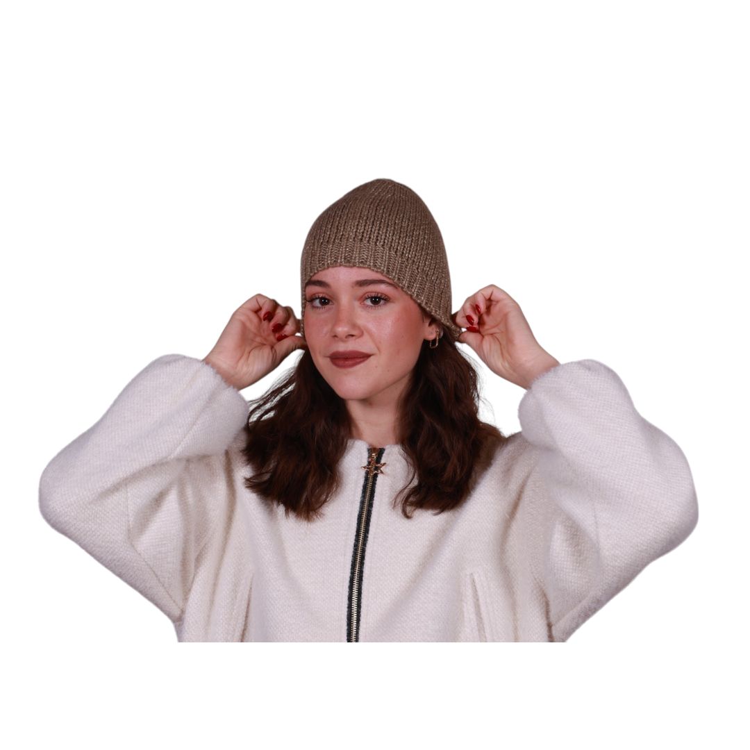 Berretto donna in maglia calda intrecciata e filo lurex Made in Italy