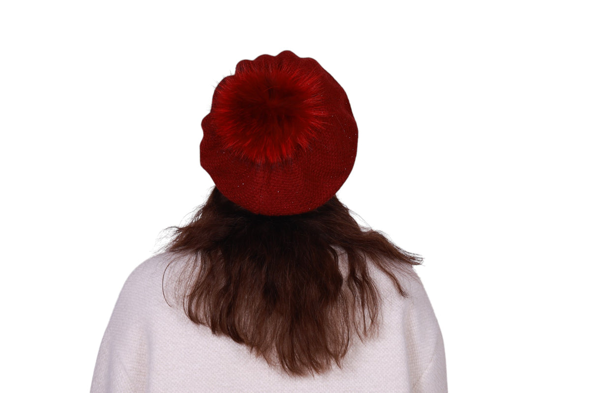 Cappello basco con pon pon e brillantini