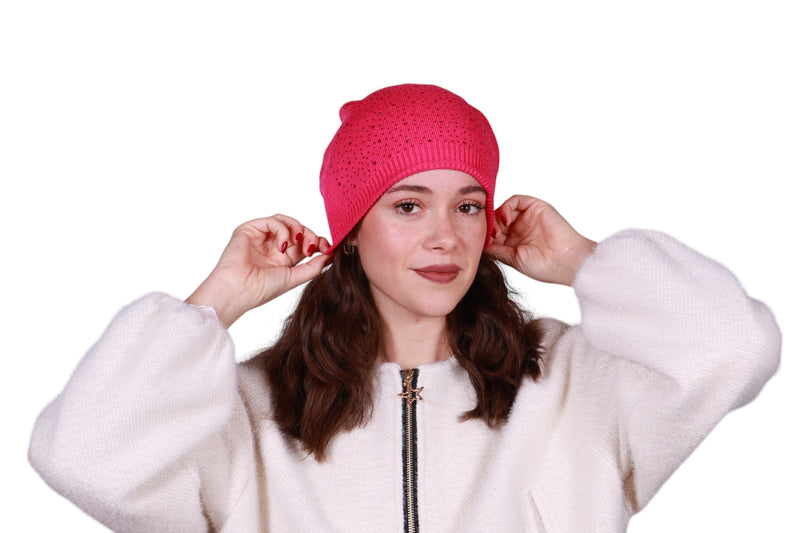 Berretto donna in misto lana con brillantini e cucitura posteriore Made in Italy